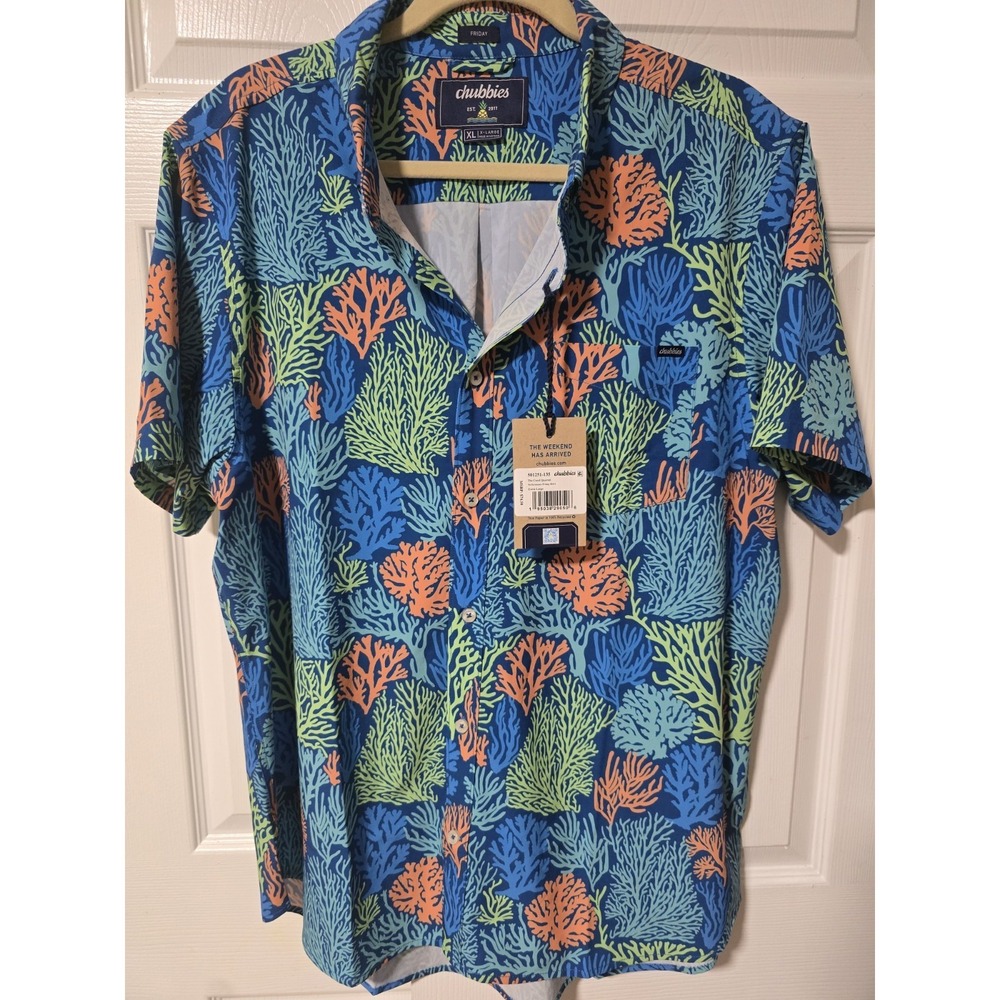 Chubbies Mens Size XL Button-Up Shirt‎ Colorful Coral Reef Print NWT / Friday